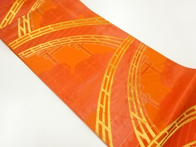 橋模様織出し袋帯